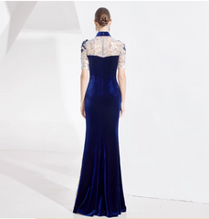 velvet qipao dress with sequin contrast and floral appliqué - JIN