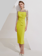 draped midi dress with sequin mesh sleeves - SOLENE