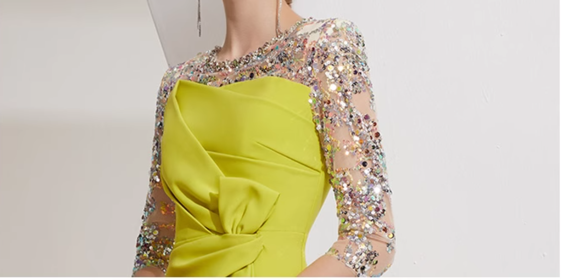 draped midi dress with sequin mesh sleeves - SOLENE