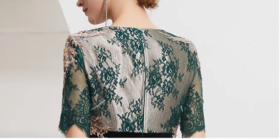 velvet mermaid dress with embroidered lace bodice - EMERALD