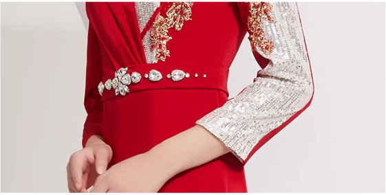 asymmetric midi dress with embellished shoulder and jeweled belt - RUBY