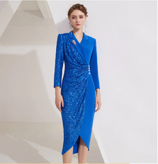 asymmetric sequin wrap dress with lapel collar - AZURA
