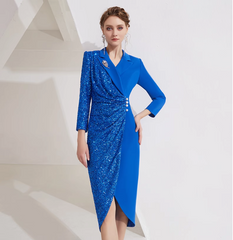 asymmetric sequin wrap dress with lapel collar - AZURA