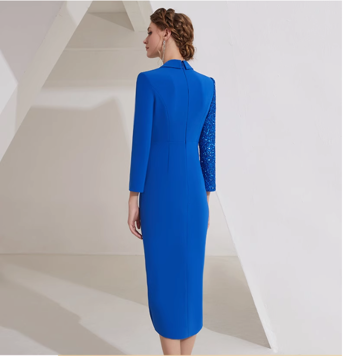 asymmetric sequin wrap dress with lapel collar - AZURA