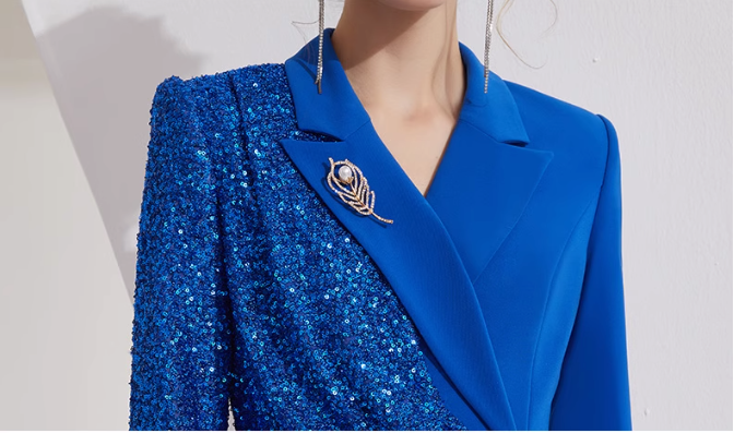 asymmetric sequin wrap dress with lapel collar - AZURA