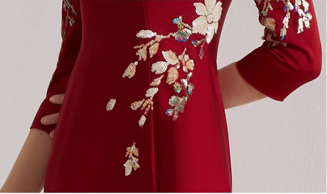 off-shoulder mermaid dress with embroidered illusion neckline - SCARLET