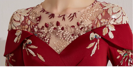 off-shoulder mermaid dress with embroidered illusion neckline - SCARLET
