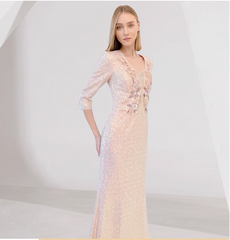 sequin column dress with 3D floral embroidery - CELESTE