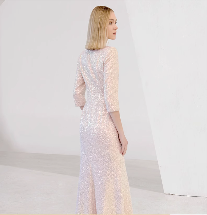 sequin column dress with 3D floral embroidery - CELESTE