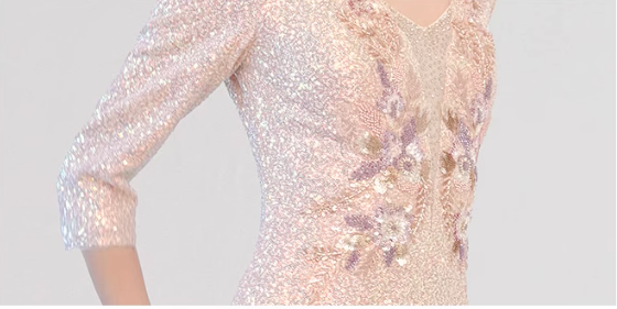 sequin column dress with 3D floral embroidery - CELESTE