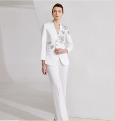 tailored pantsuit with crystal embroidery and notch blazer - STELLA