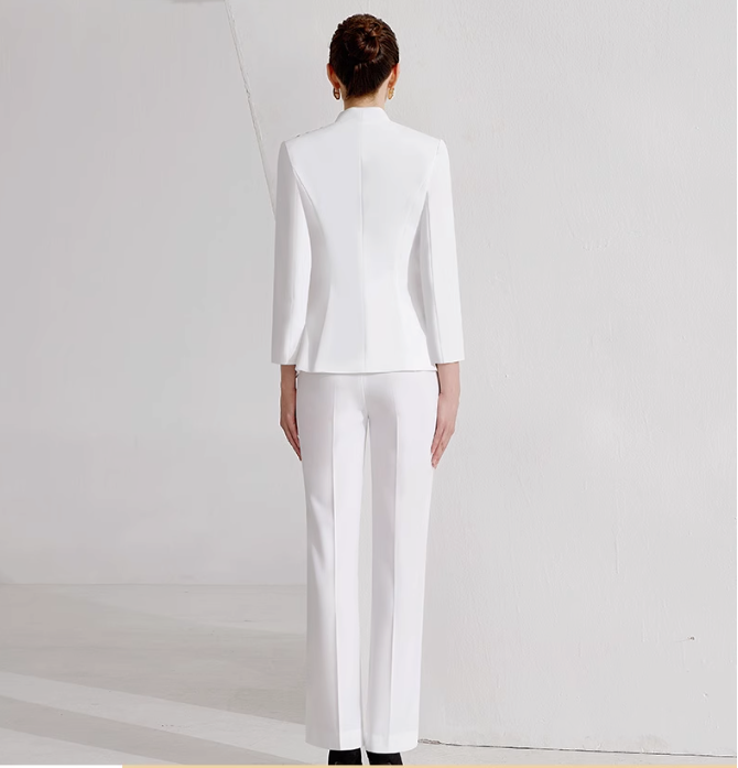 tailored pantsuit with crystal embroidery and notch blazer - STELLA