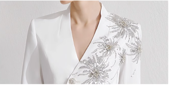tailored pantsuit with crystal embroidery and notch blazer - STELLA