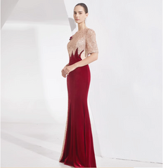 velvet mermaid dress with sequin contrast and floral brooch - NOVA