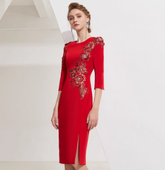 fitted midi dress with floral crystal embroidery - ROYA