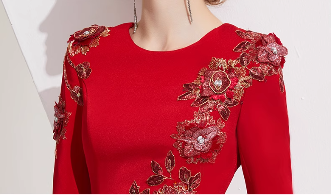 fitted midi dress with floral crystal embroidery - ROYA
