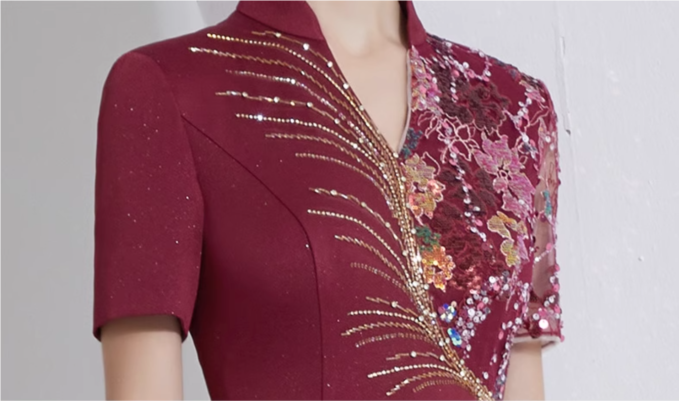 short-sleeve A-line dress with sequin embroidery - MARA
