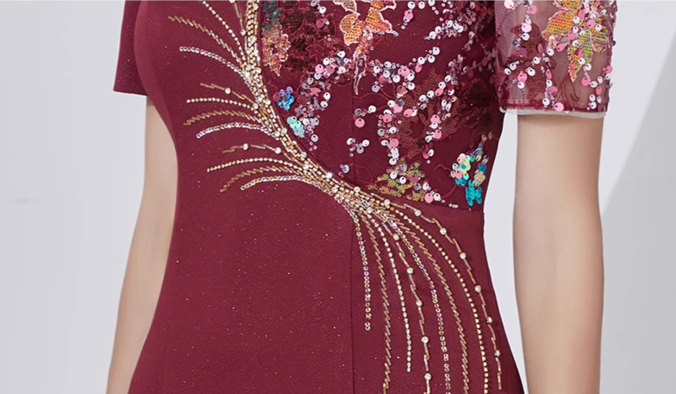 short-sleeve A-line dress with sequin embroidery - MARA