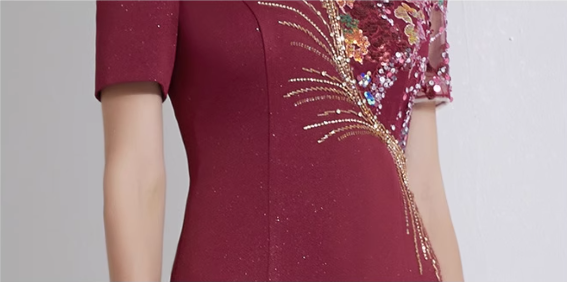 short-sleeve A-line dress with sequin embroidery - MARA