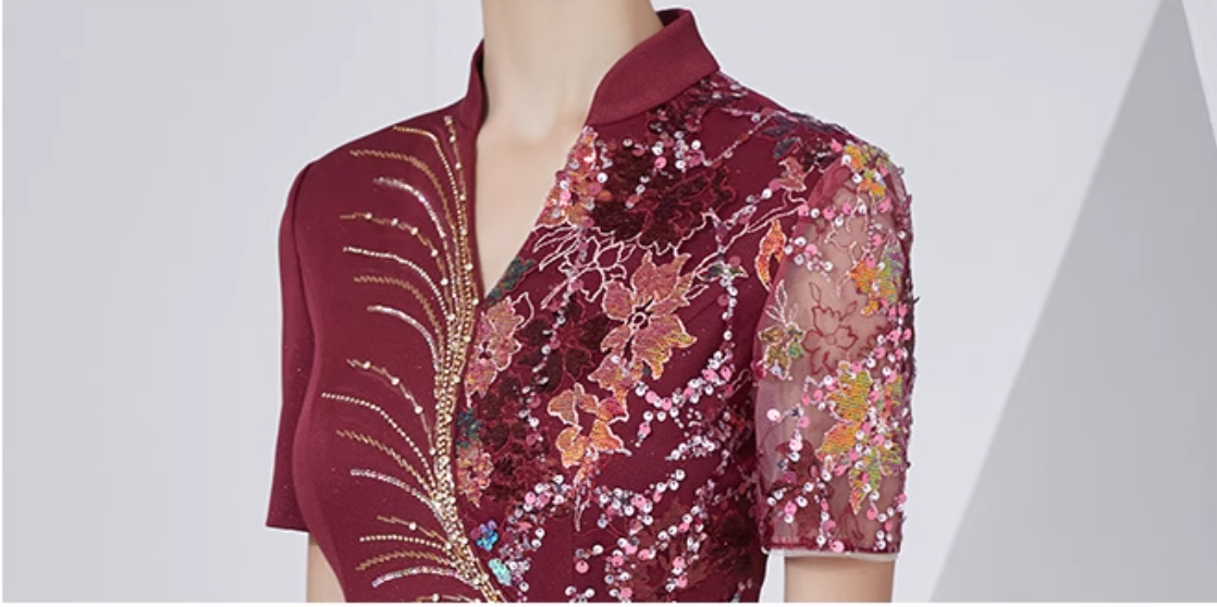 short-sleeve A-line dress with sequin embroidery - MARA
