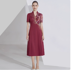 short-sleeve A-line dress with sequin embroidery - MARA