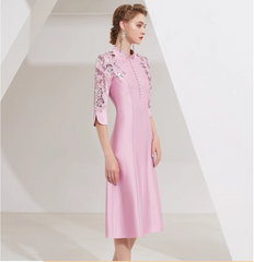 high-neck midi dress with sequin embroidered sleeves - BLOSSOM