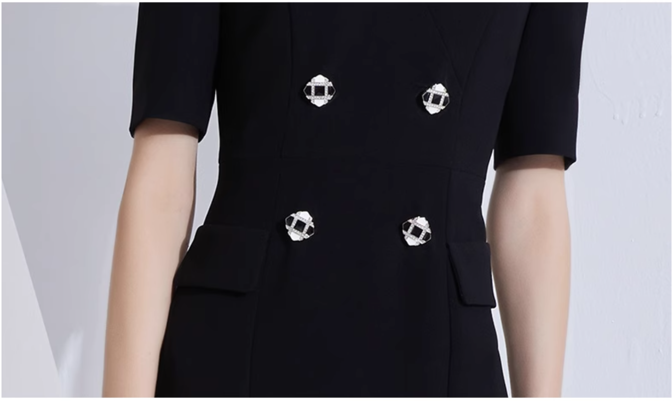 v-neck midi dress with pearl-embellished shoulders - NOIR
