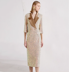 sequin  dress with satin lapel - OPHELIA
