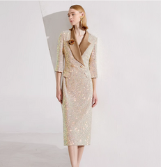 sequin  dress with satin lapel - OPHELIA
