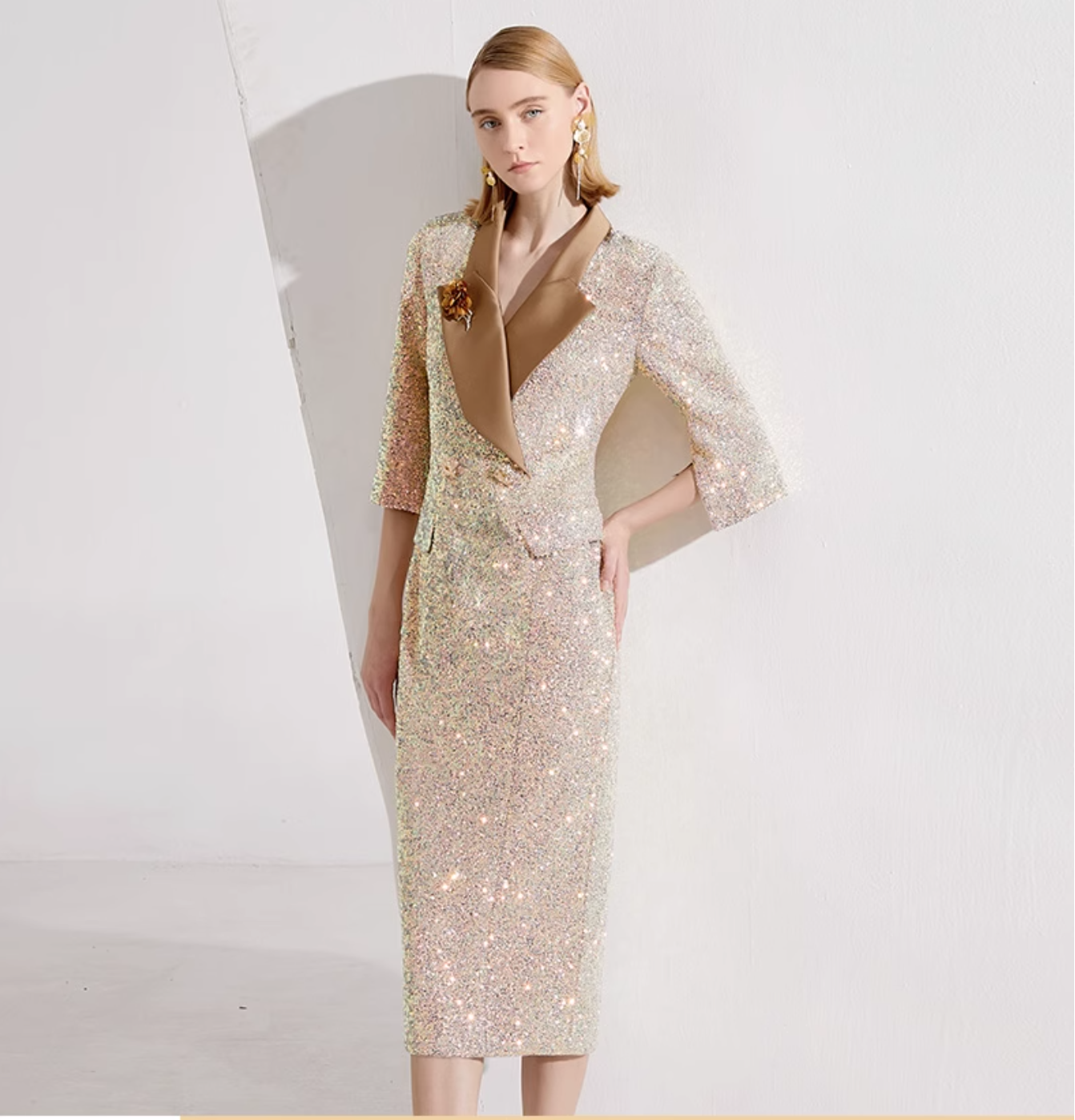 sequin  dress with satin lapel - OPHELIA
