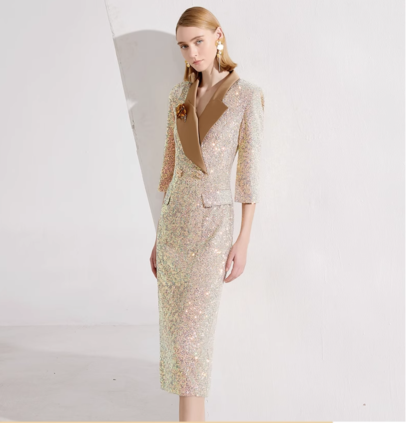 sequin  dress with satin lapel - OPHELIA