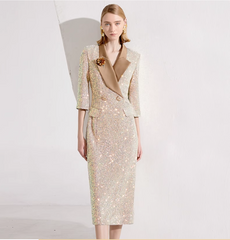 sequin  dress with satin lapel - OPHELIA