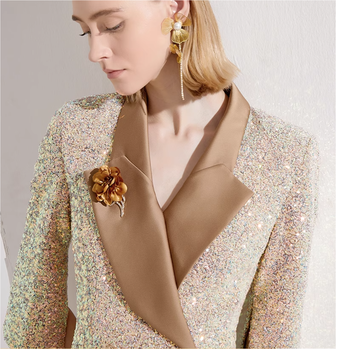 sequin  dress with satin lapel - OPHELIA