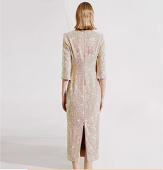 sequin  dress with satin lapel - OPHELIA