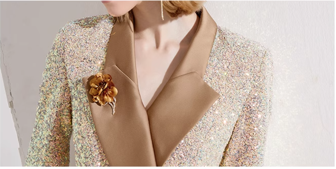 sequin  dress with satin lapel - OPHELIA