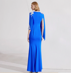 asymmetric long-sleeve gown with silver sequin embroidery – MAYRA