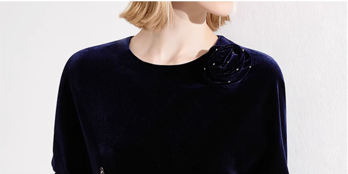 velvet evening dress with sequin slit skirt and floral embroidery – NAWARA