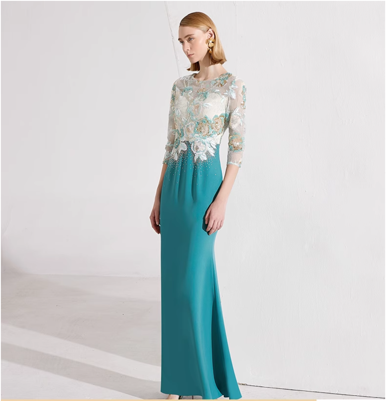 embroidered sheath dress with illusion floral bodice – AYLA