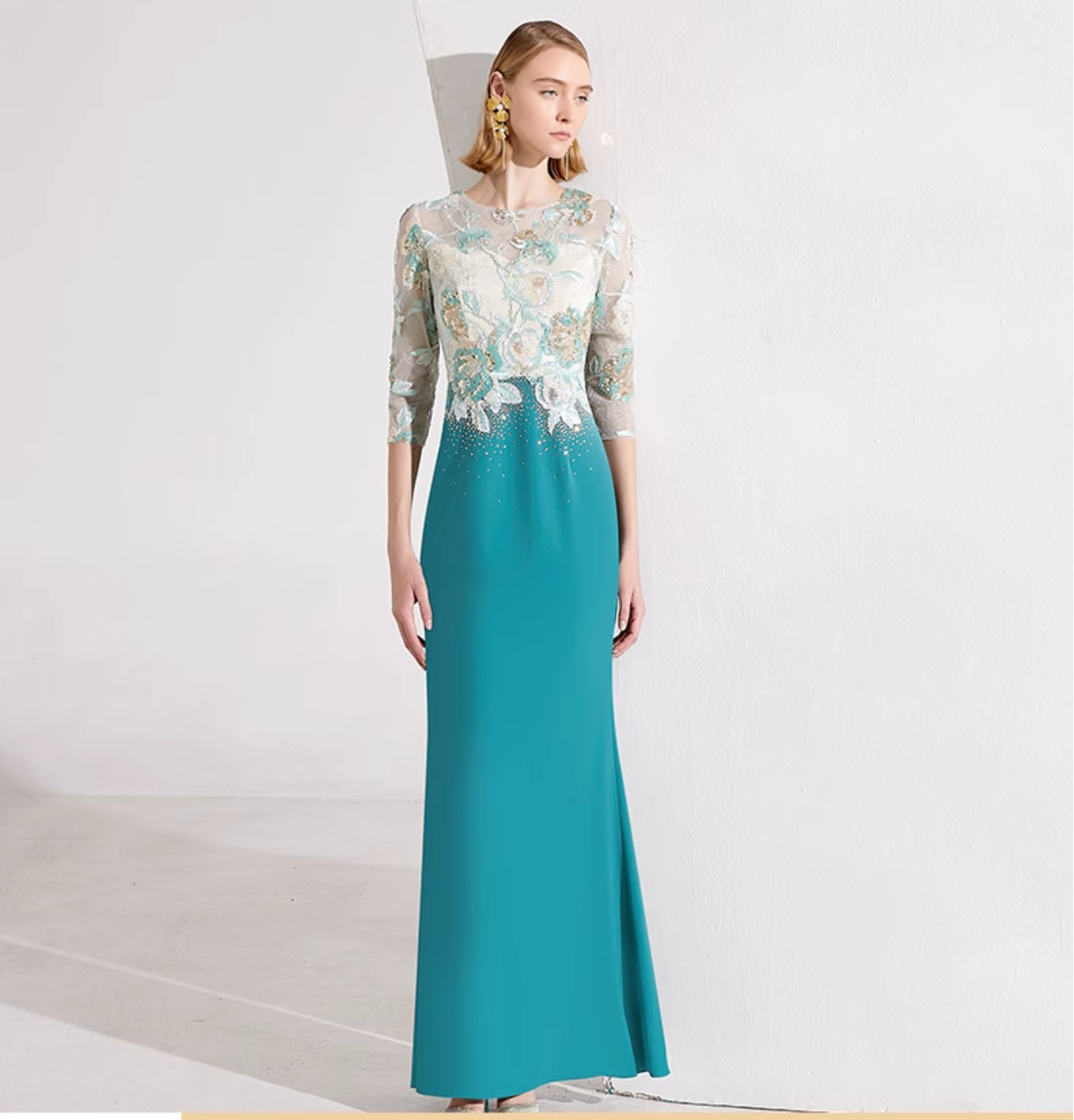 embroidered sheath dress with illusion floral bodice – AYLA