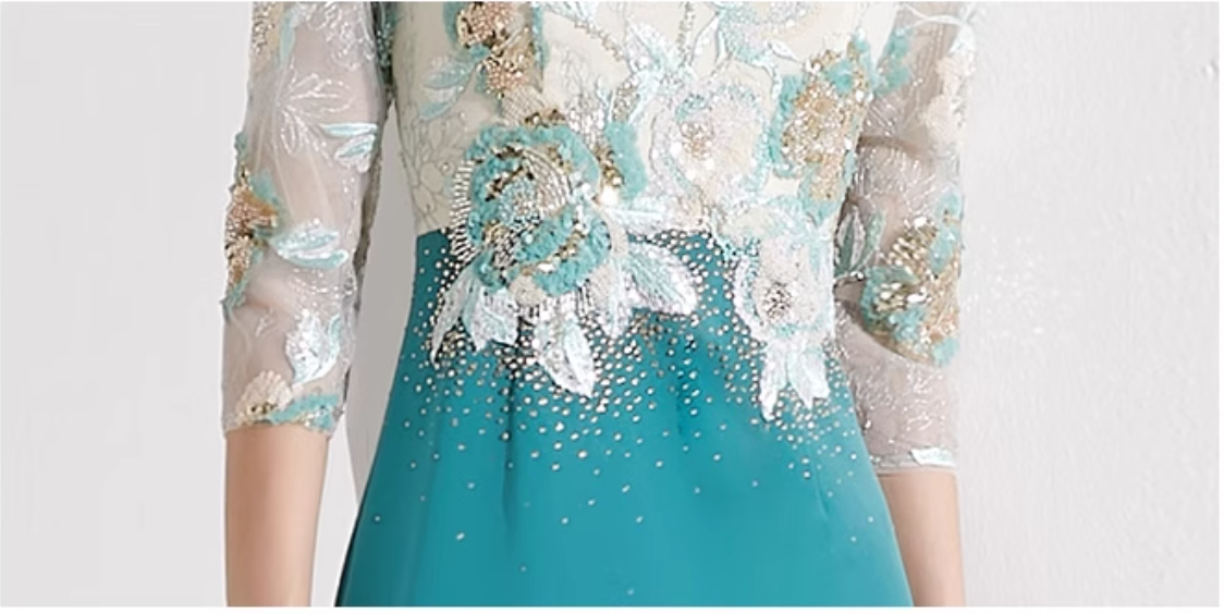 embroidered sheath dress with illusion floral bodice – AYLA