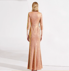 sequined column dress with floral shoulder applique – ZINA