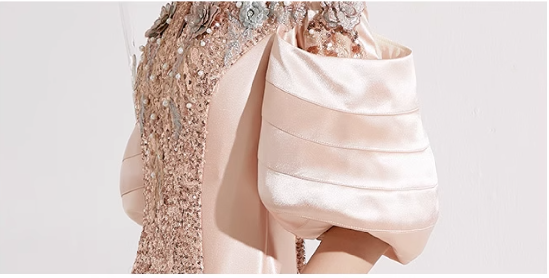 sequin panel gown with puff sleeves - SEREIA