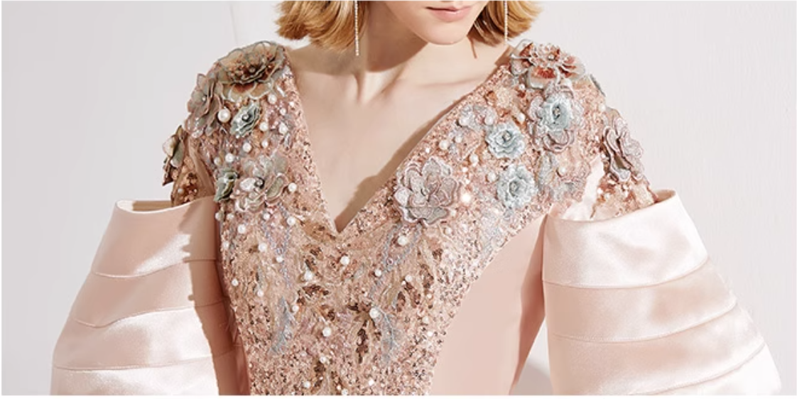 sequin panel gown with puff sleeves - SEREIA