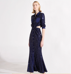 sequined shirt dress with side cutouts and button-down front – STELLA