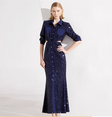 sequined shirt dress with side cutouts and button-down front – STELLA