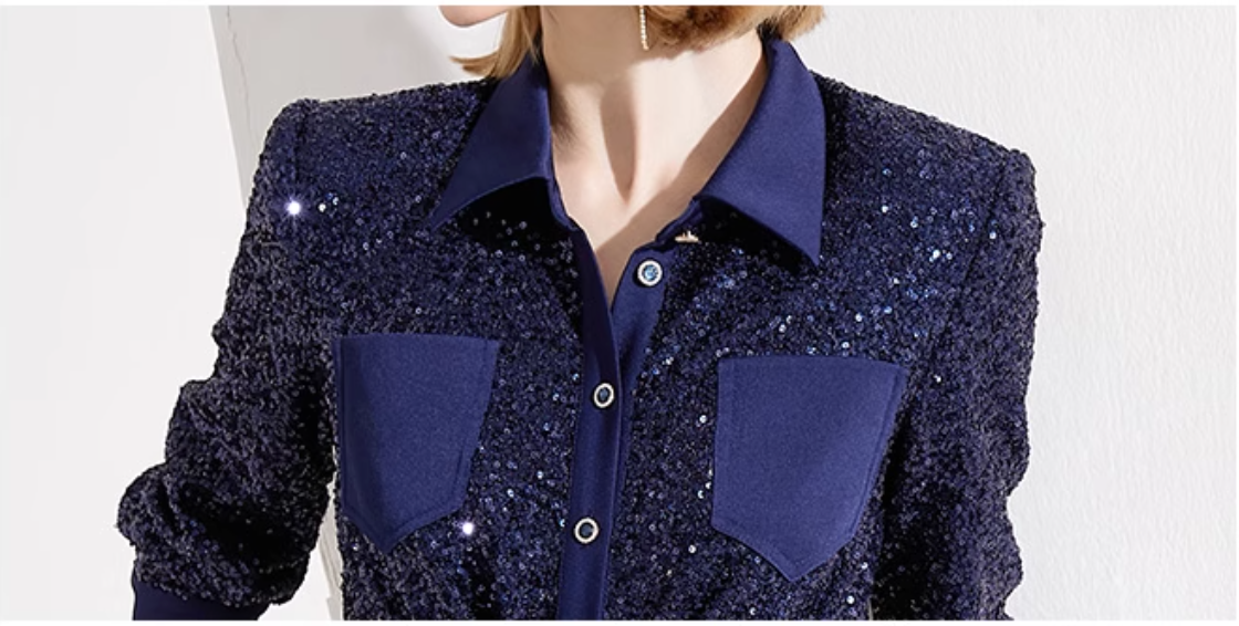 sequined shirt dress with side cutouts and button-down front – STELLA