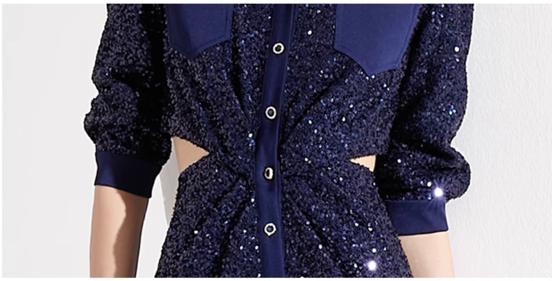 sequined shirt dress with side cutouts and button-down front – STELLA