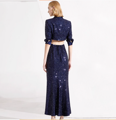 sequined shirt dress with side cutouts and button-down front – STELLA
