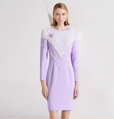 long-sleeve mini dress with sequined yoke and shoulder rose – LILIA