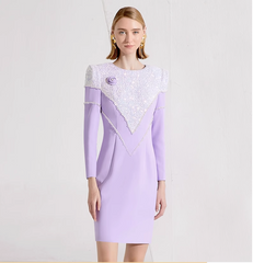 long-sleeve mini dress with sequined yoke and shoulder rose – LILIA